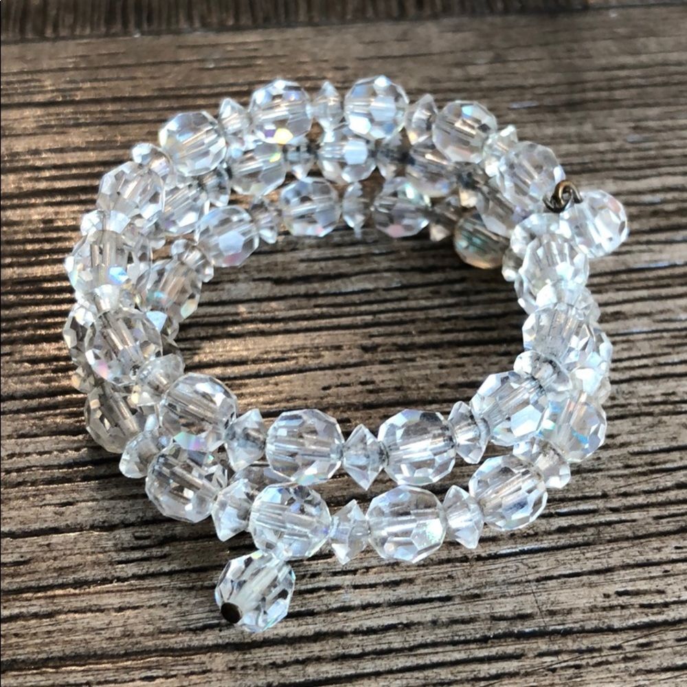 Vintage Cut Glass Crystal Memory Wire Bracelet